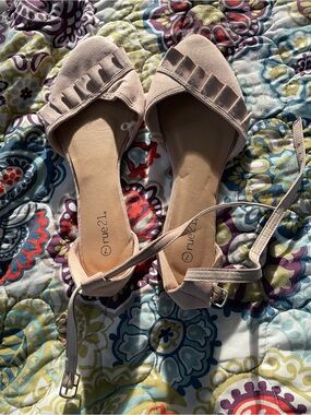 Rue21 Blush Pink Ruffle Open-Toe Ankle-Strap Flats